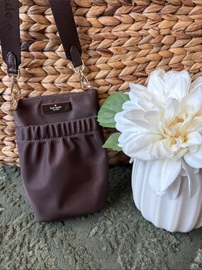 kate spade brown ruched crossbody pouch